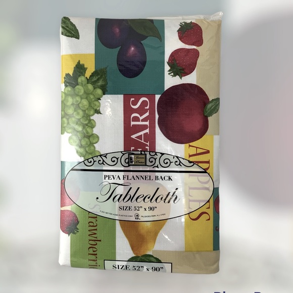 Tablecloth Fruit Print Linen Look Indoor Outdoor Rectangle PEVA 52 X 90 In